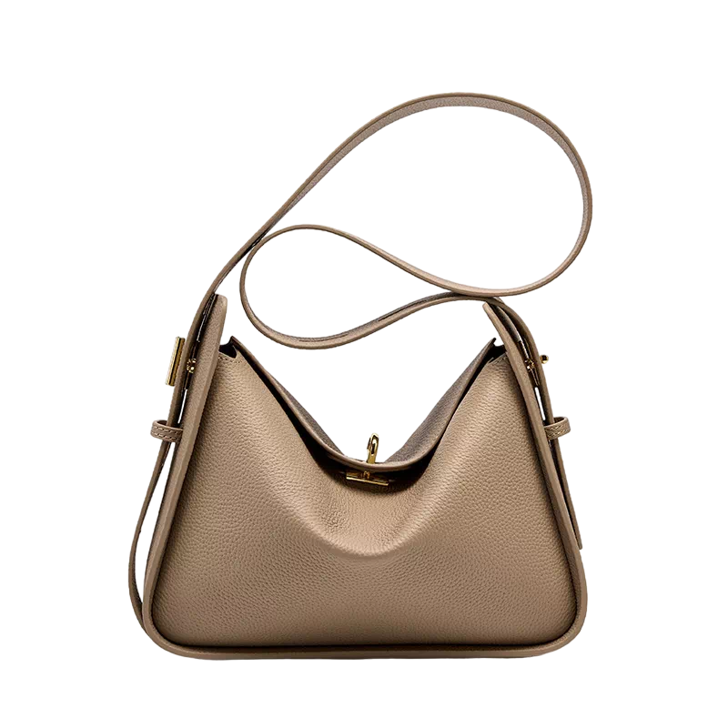 Beige Leather Convertible Shoulder Bag