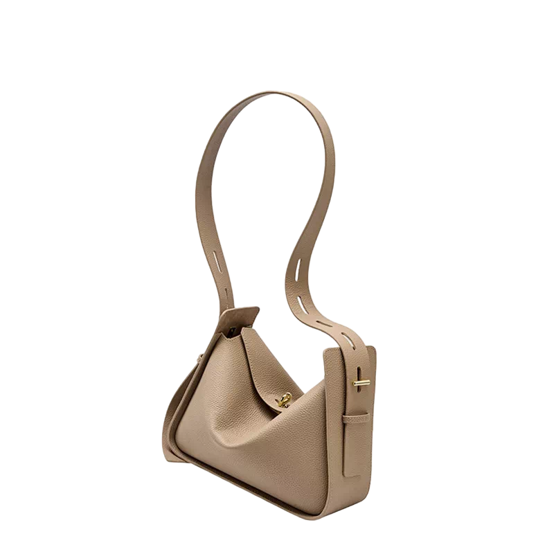 Beige Leather Convertible Shoulder Bag